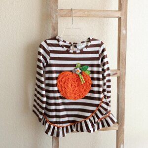 Emily Rose Girls Top Sz 6 Brown Striped Long Sleeve Boutique Pumpkin Ruffle